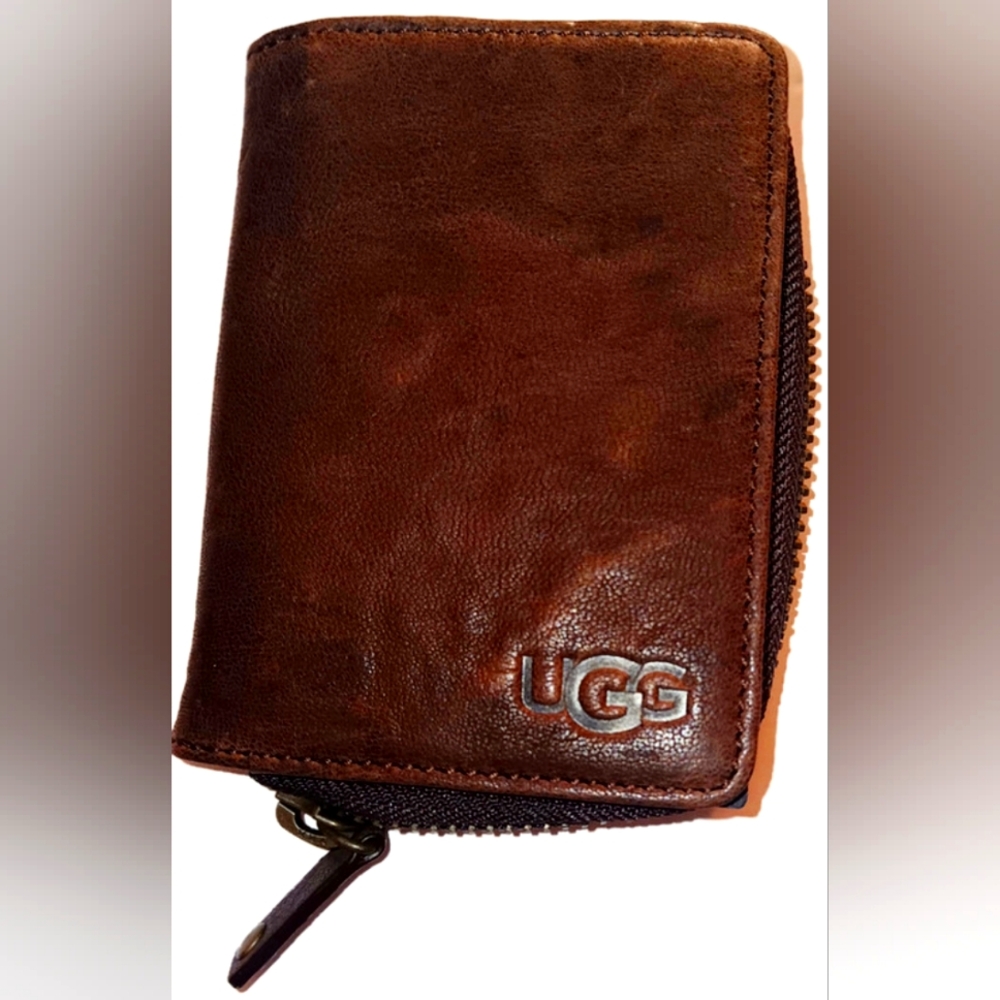 UGG GENUINE LEATHER COIN ZIPAROUND WALLET,BROWN - Picture 1 of 5